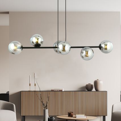 Lampadario a sospensione con filo ROSSI 6xE14/10W/230V nero/grigio