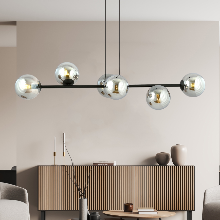 Lampadario a sospensione con filo ROSSI 6xE14/10W/230V nero/grigio