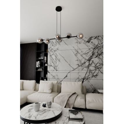 Lampadario a sospensione con filo ROSSI 6xE14/10W/230V nero/grigio