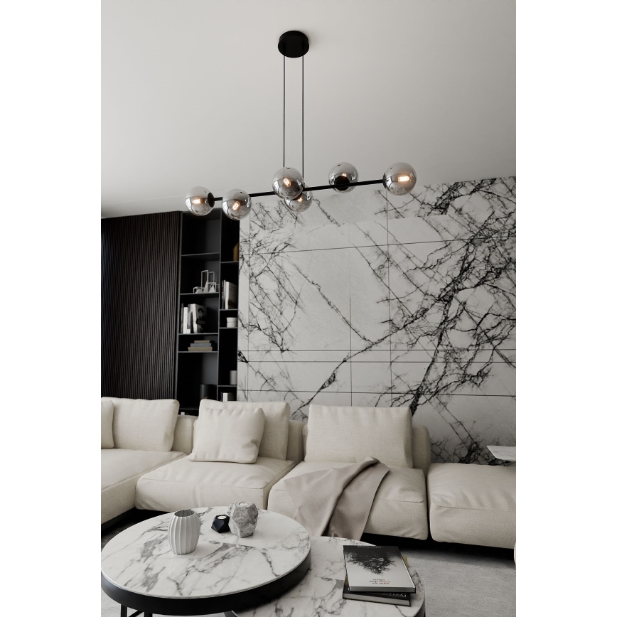 Lampadario a sospensione con filo ROSSI 6xE14/10W/230V nero/grigio