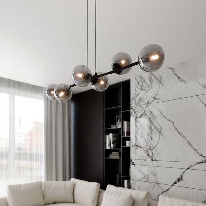 Lampadario a sospensione con filo ROSSI 6xE14/10W/230V nero/grigio