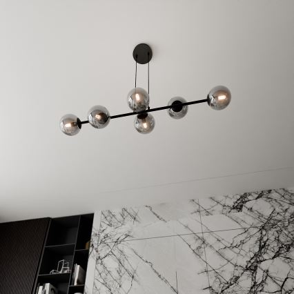 Lampadario a sospensione con filo ROSSI 6xE14/10W/230V nero/grigio