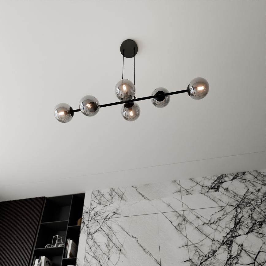 Lampadario a sospensione con filo ROSSI 6xE14/10W/230V nero/grigio