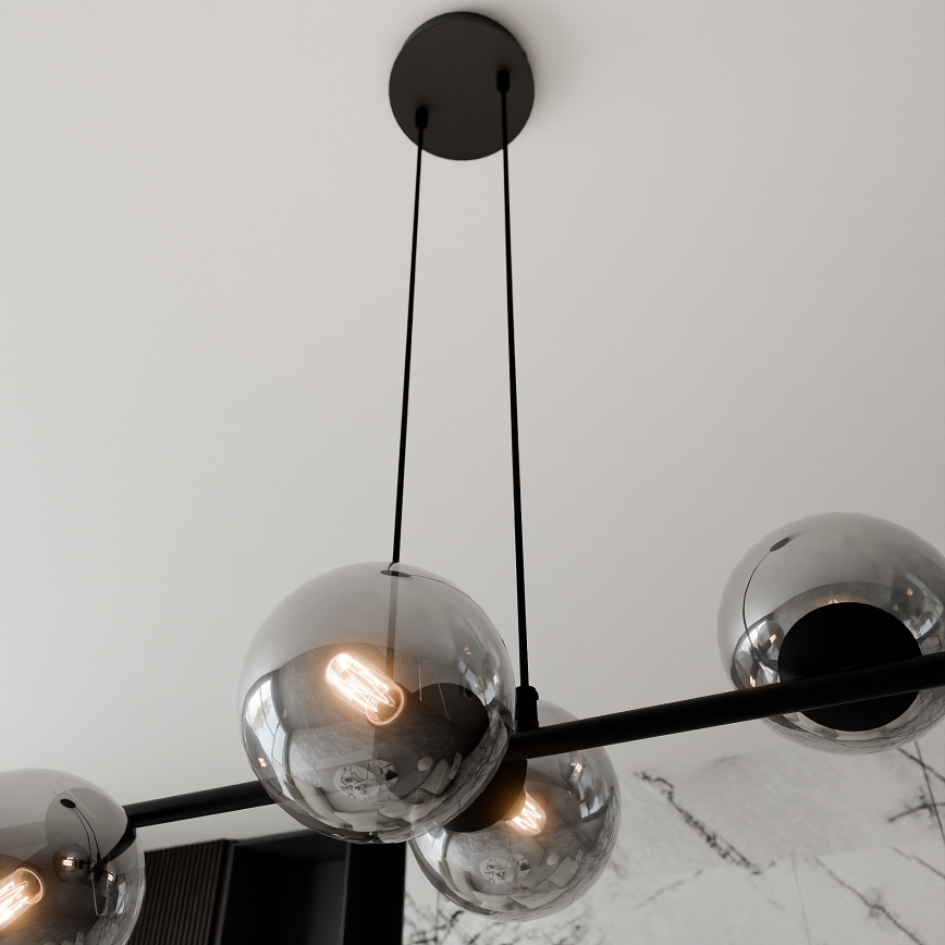 Lampadario a sospensione con filo ROSSI 6xE14/10W/230V nero/grigio