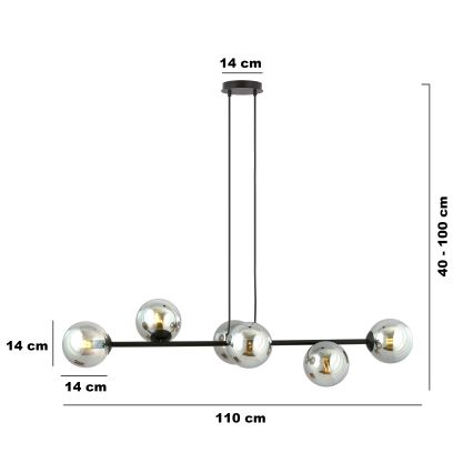 Lampadario a sospensione con filo ROSSI 6xE14/10W/230V nero/grigio