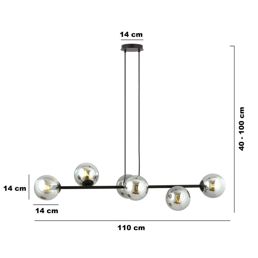 Lampadario a sospensione con filo ROSSI 6xE14/10W/230V nero/grigio