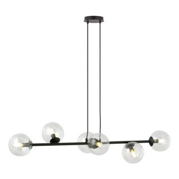 Lampadario a sospensione con filo ROSSI 6xE14/10W/230V nero/limpido