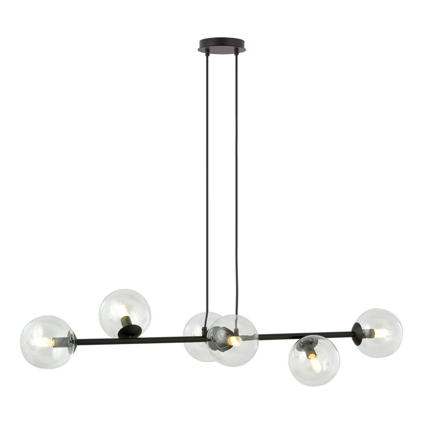 Lampadario a sospensione con filo ROSSI 6xE14/10W/230V nero/limpido