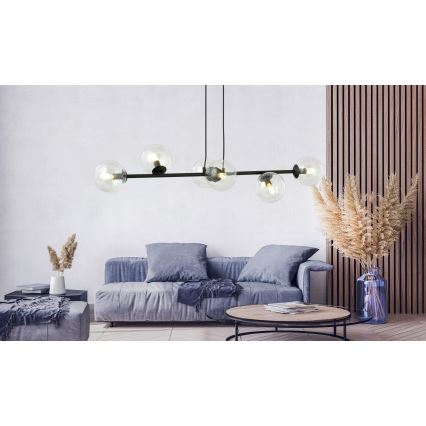 Lampadario a sospensione con filo ROSSI 6xE14/10W/230V nero/limpido