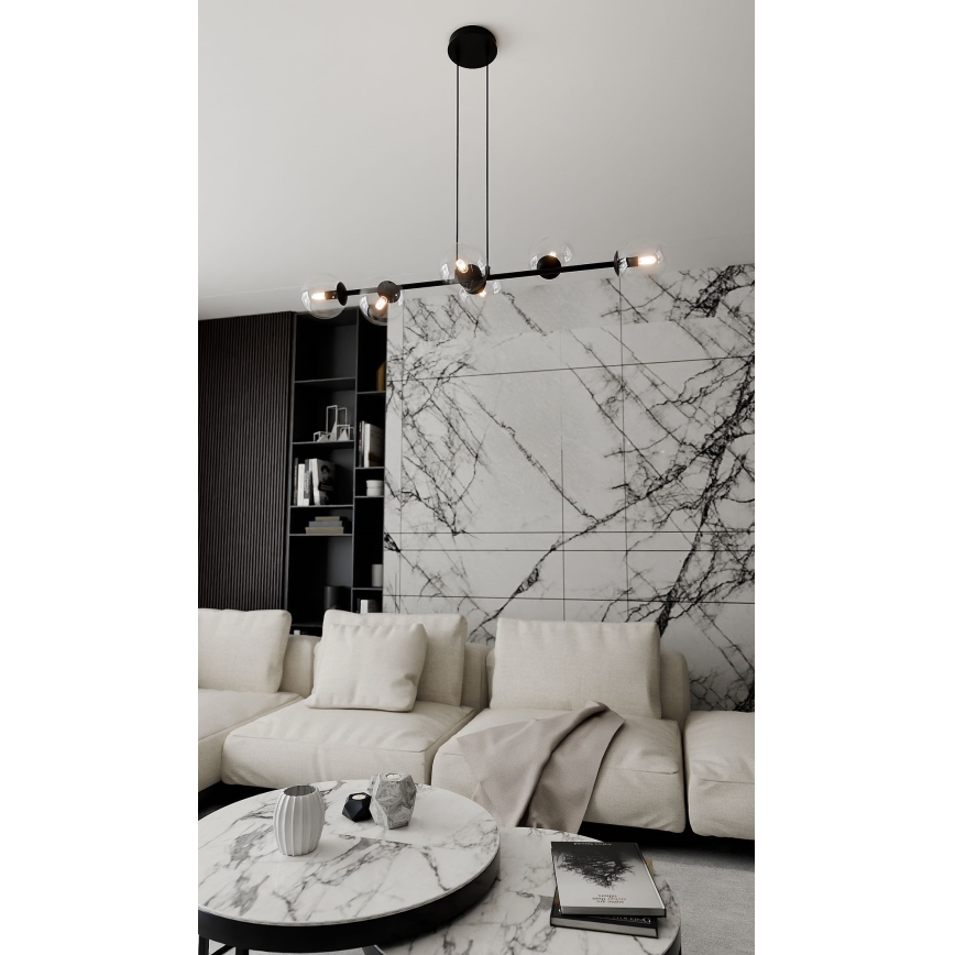Lampadario a sospensione con filo ROSSI 6xE14/10W/230V nero/limpido