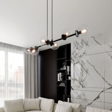 Lampadario a sospensione con filo ROSSI 6xE14/10W/230V nero/limpido