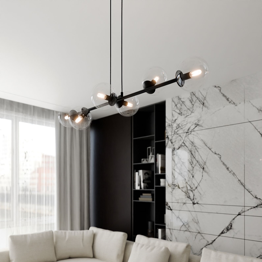 Lampadario a sospensione con filo ROSSI 6xE14/10W/230V nero/limpido