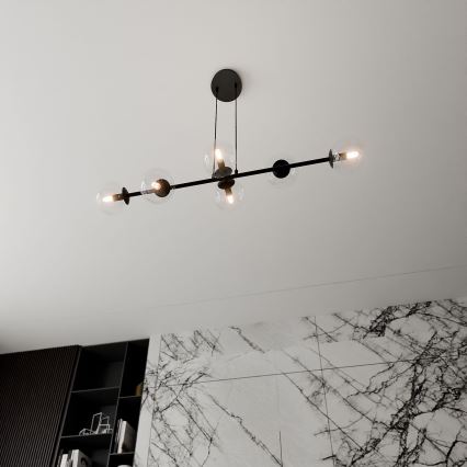 Lampadario a sospensione con filo ROSSI 6xE14/10W/230V nero/limpido