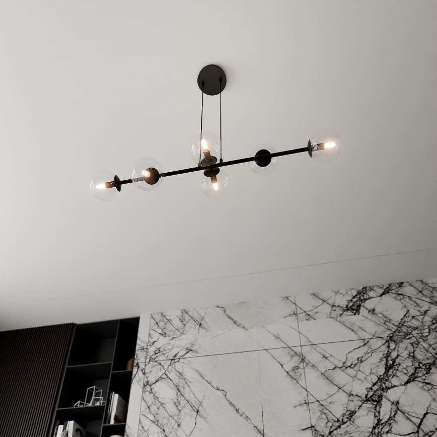 Lampadario a sospensione con filo ROSSI 6xE14/10W/230V nero/limpido