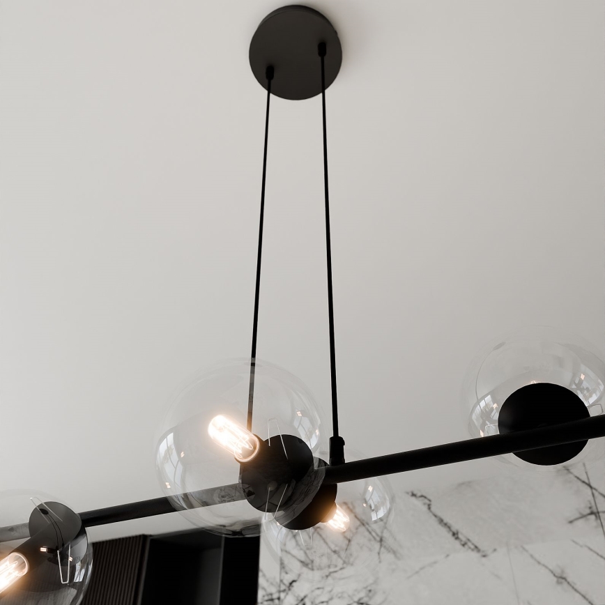 Lampadario a sospensione con filo ROSSI 6xE14/10W/230V nero/limpido