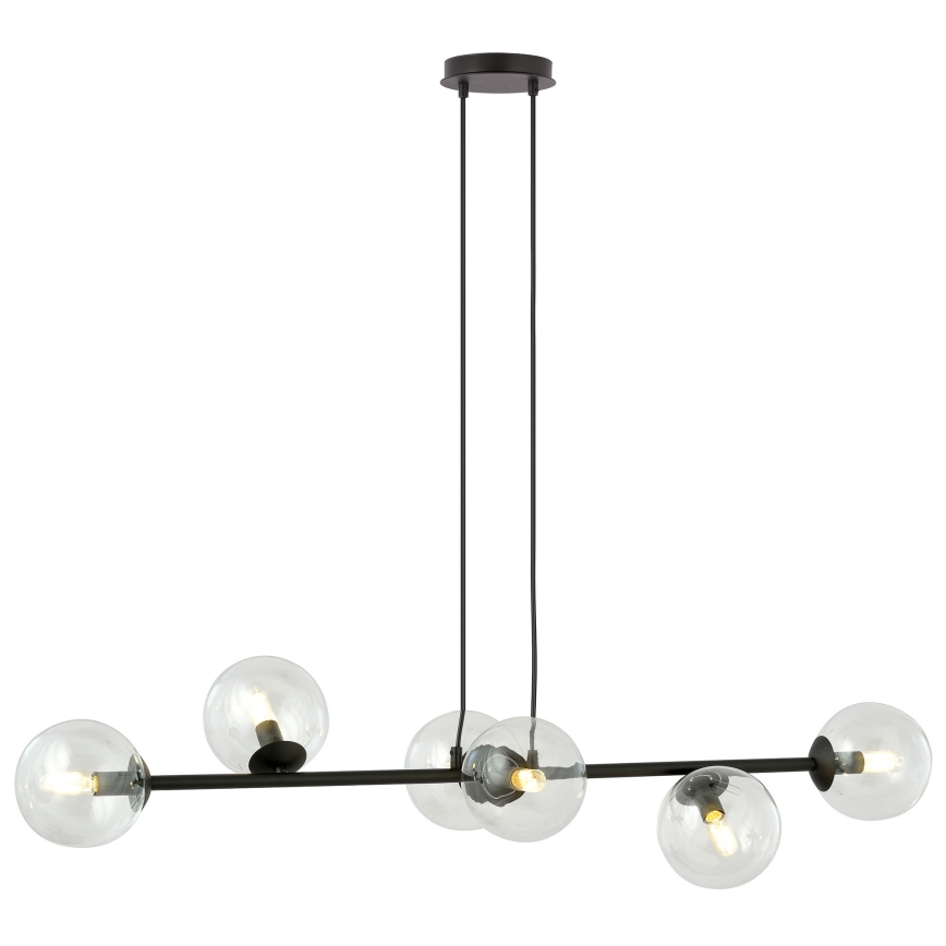 Lampadario a sospensione con filo ROSSI 6xE14/10W/230V nero/limpido