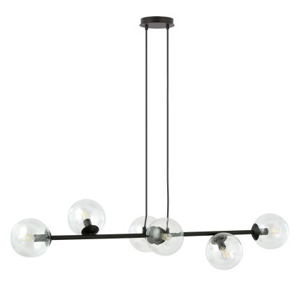 Lampadario a sospensione con filo ROSSI 6xE14/10W/230V nero/limpido