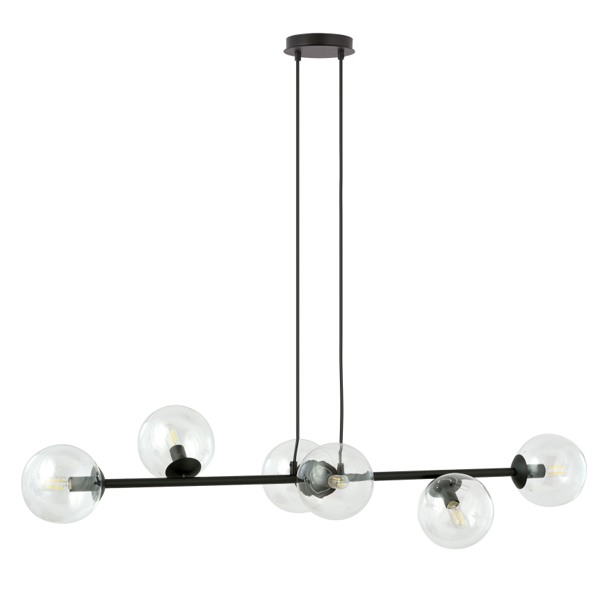 Lampadario a sospensione con filo ROSSI 6xE14/10W/230V nero/limpido