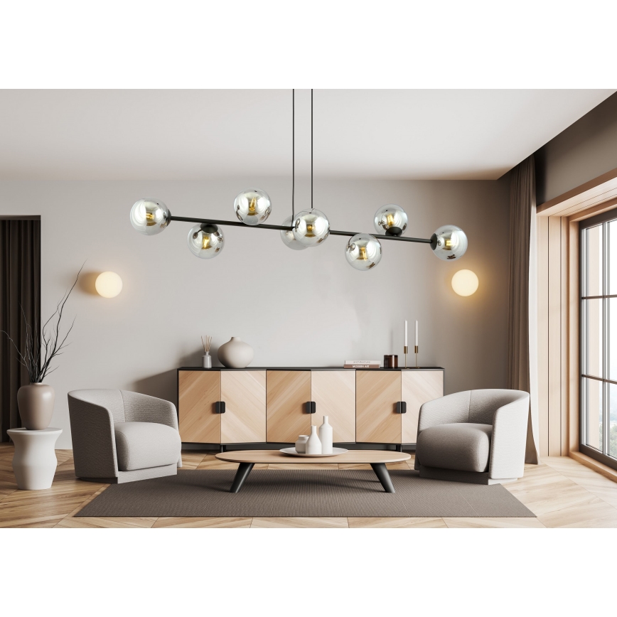 Lampadario a sospensione con filo ROSSI 8xE14/10W/230V nero/grigio