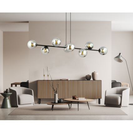 Lampadario a sospensione con filo ROSSI 8xE14/10W/230V nero/grigio