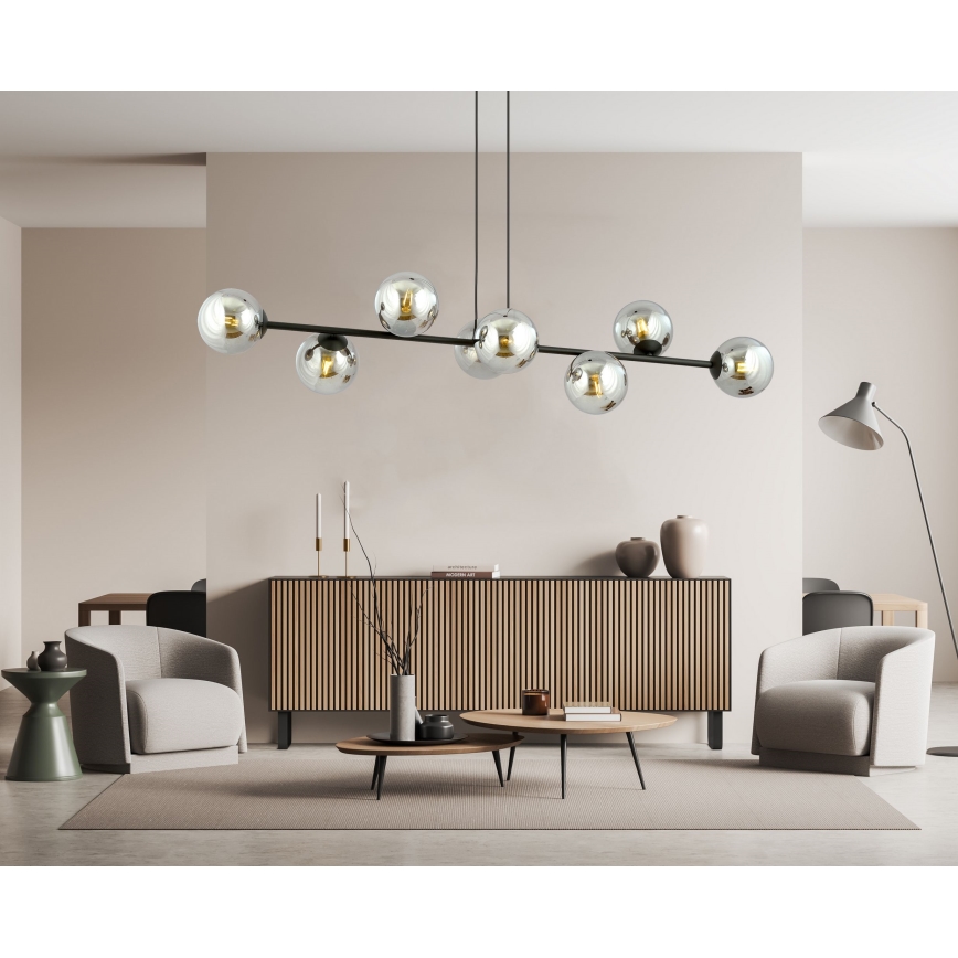 Lampadario a sospensione con filo ROSSI 8xE14/10W/230V nero/grigio