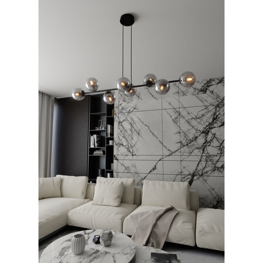 Lampadario a sospensione con filo ROSSI 8xE14/10W/230V nero/grigio