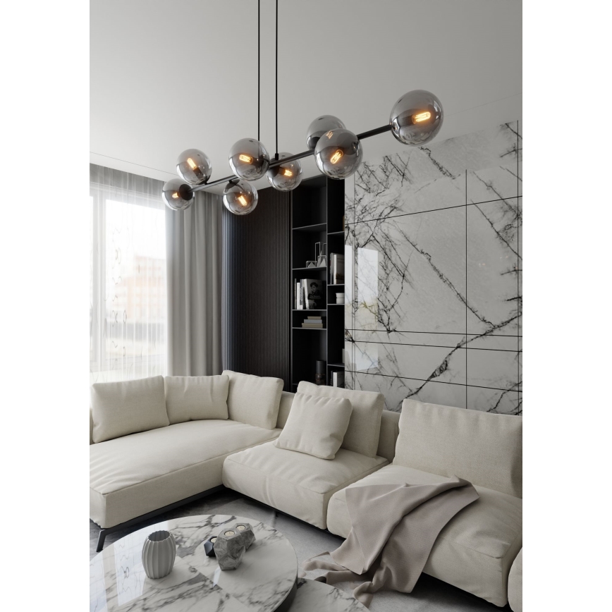 Lampadario a sospensione con filo ROSSI 8xE14/10W/230V nero/grigio