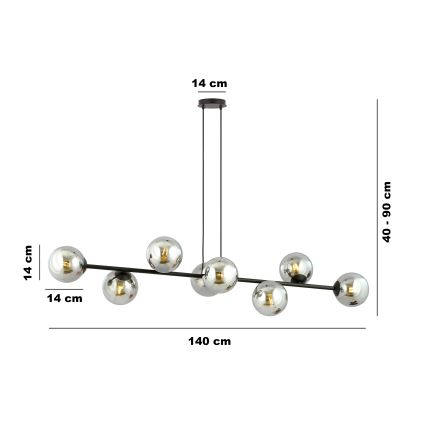 Lampadario a sospensione con filo ROSSI 8xE14/10W/230V nero/grigio