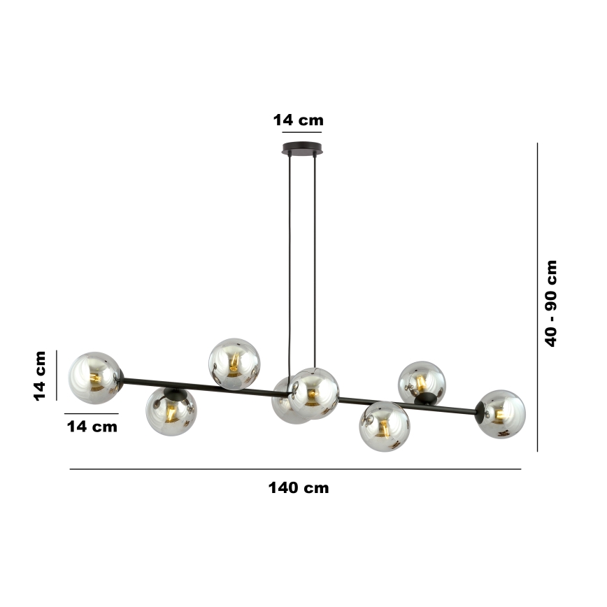 Lampadario a sospensione con filo ROSSI 8xE14/10W/230V nero/grigio