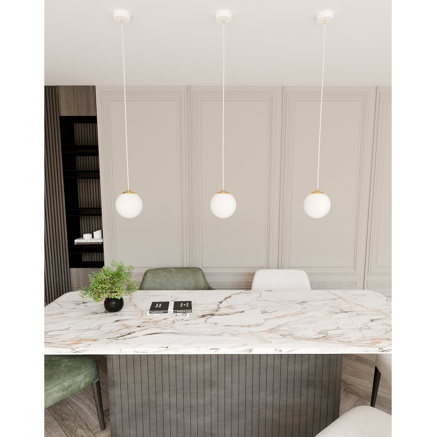 Lampadario a sospensione con filo ROYAL 1xE14/10W/230V diametro 14 cm bianco