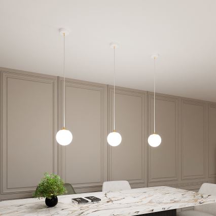 Lampadario a sospensione con filo ROYAL 1xE14/10W/230V diametro 14 cm bianco