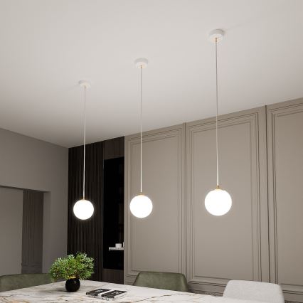 Lampadario a sospensione con filo ROYAL 1xE14/10W/230V diametro 14 cm bianco
