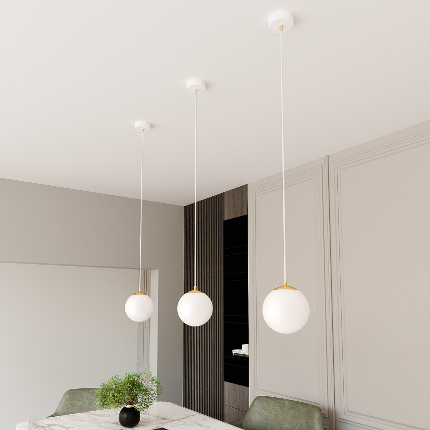Lampadario a sospensione con filo ROYAL 1xE14/10W/230V diametro 14 cm bianco