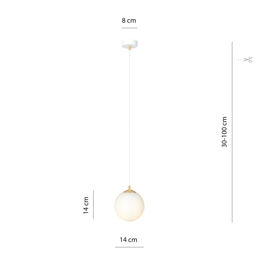 Lampadario a sospensione con filo ROYAL 1xE14/10W/230V diametro 14 cm bianco