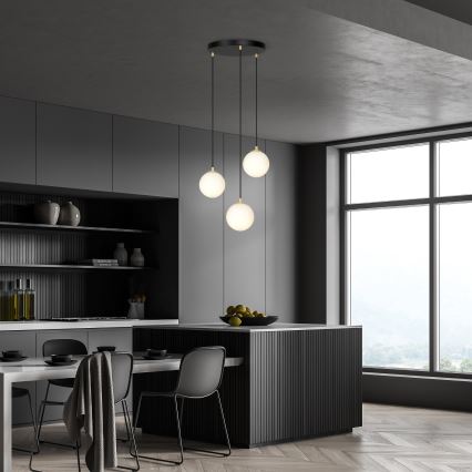 Lampadario a sospensione con filo ROYAL 3xE14/10W/230V diametro 30 cm nero