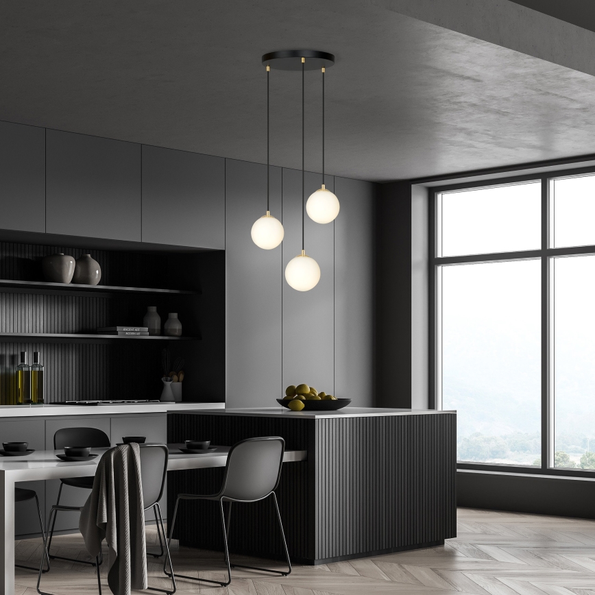 Lampadario a sospensione con filo ROYAL 3xE14/10W/230V diametro 30 cm nero