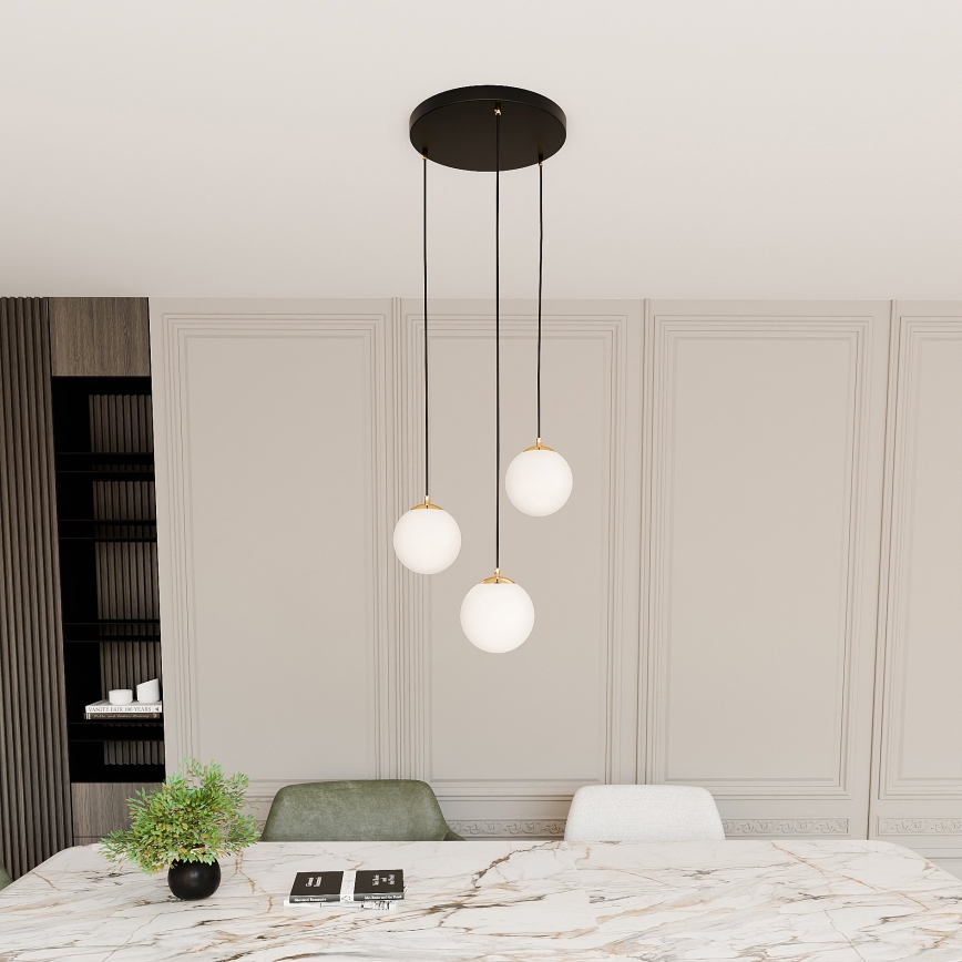 Lampadario a sospensione con filo ROYAL 3xE14/10W/230V diametro 30 cm nero
