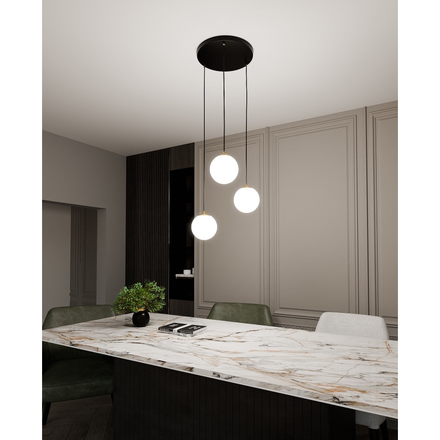 Lampadario a sospensione con filo ROYAL 3xE14/10W/230V diametro 30 cm nero