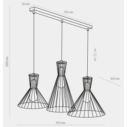 Lampadario a sospensione con filo SAHARA 3xE27/60W/230V