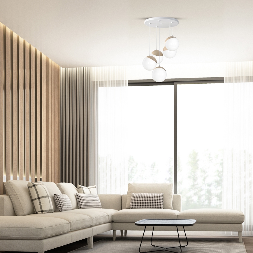 Lampadario a sospensione con filo SFERA WOOD 5xE14/40W/230V