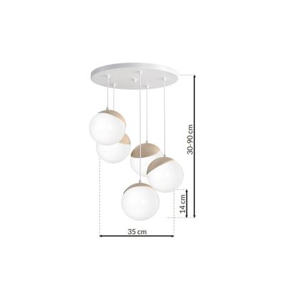 Lampadario a sospensione con filo SFERA WOOD 5xE14/40W/230V