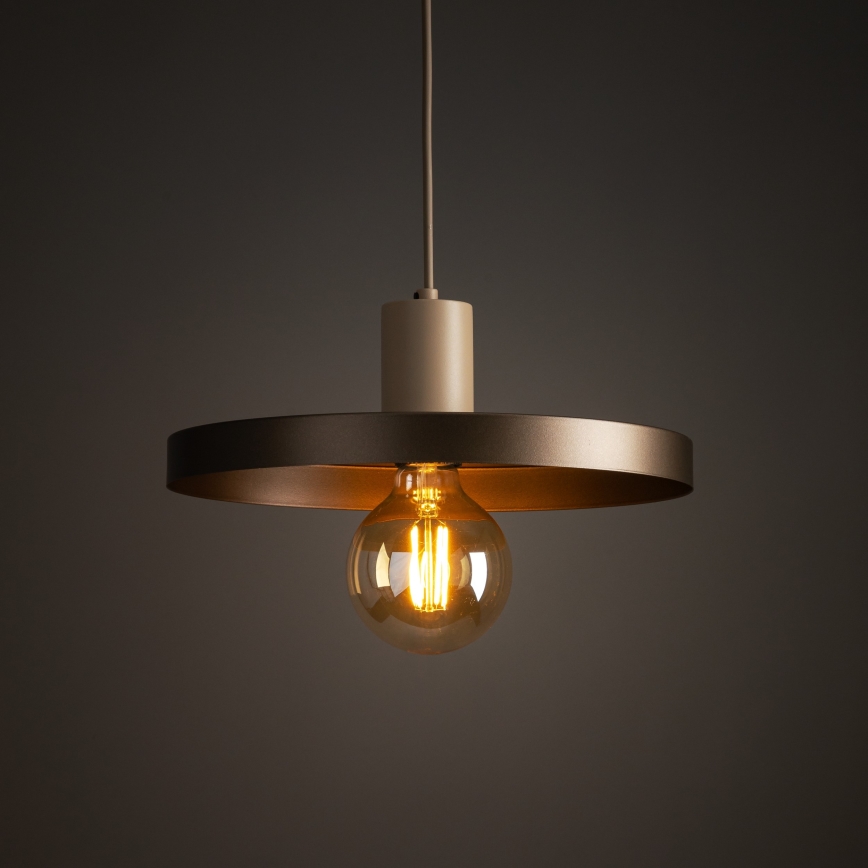 Lampadario a sospensione con filo SILA 1xE27/15W/230V diametro 30 cm marrone/beige