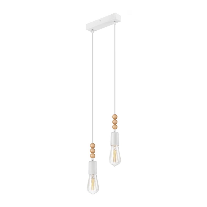Lampadario a sospensione con filo SIMON 2xE27/60W/230V bianco/faggio