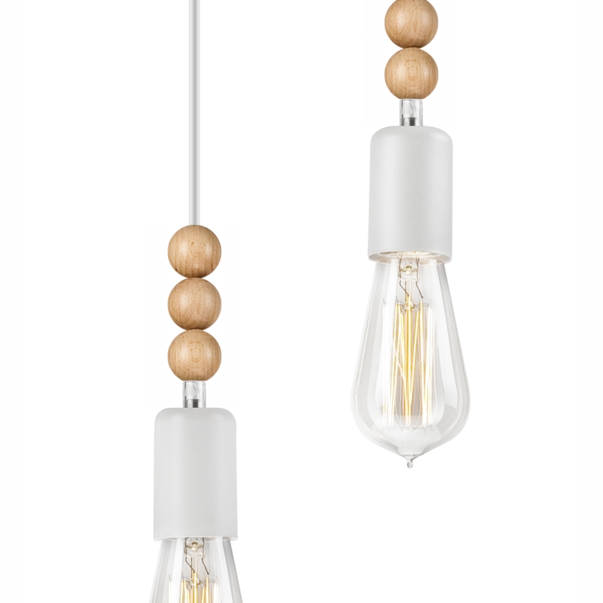 Lampadario a sospensione con filo SIMON 2xE27/60W/230V bianco/faggio