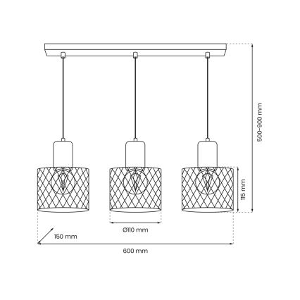 Lampadario a sospensione con filo SOBRESA 3xE27/60W/230V nero/legno