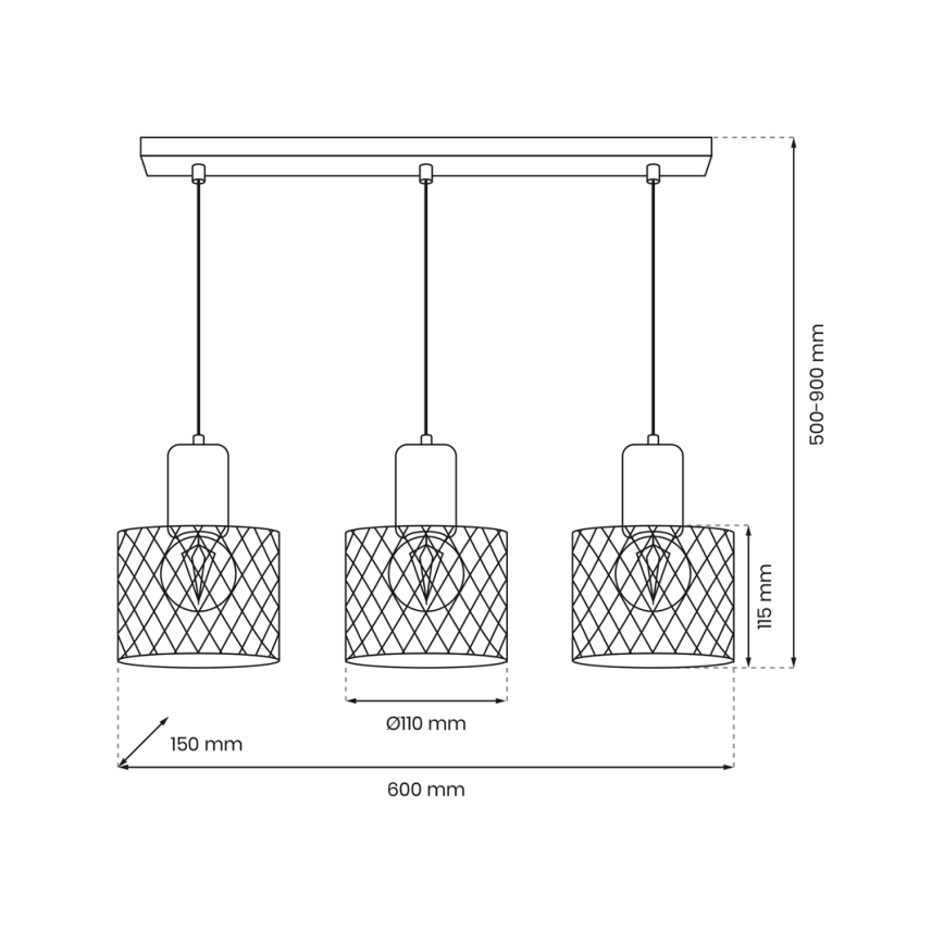 Lampadario a sospensione con filo SOBRESA 3xE27/60W/230V nero/legno