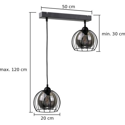 Lampadario a sospensione con filo SOLO BLACK 2xE27/60W/230V