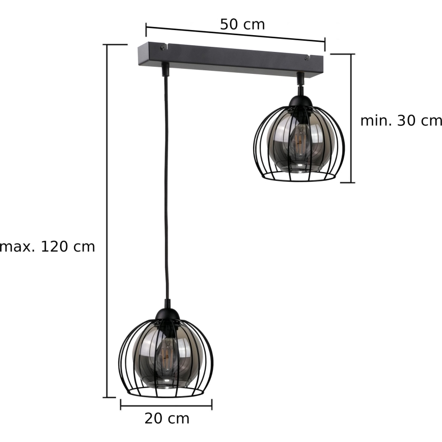 Lampadario a sospensione con filo SOLO BLACK 2xE27/60W/230V