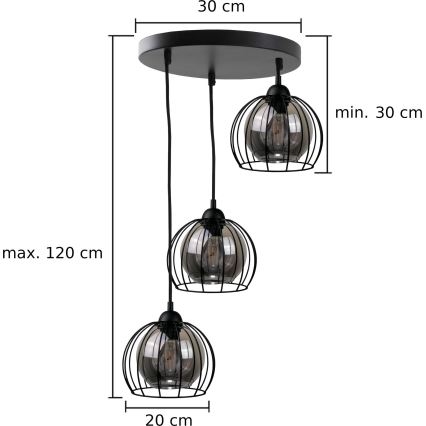 Lampadario a sospensione con filo SOLO BLACK 3xE27/60W/230V diametro 30 cm