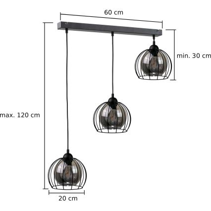 Lampadario a sospensione con filo SOLO BLACK 3xE27/60W/230V